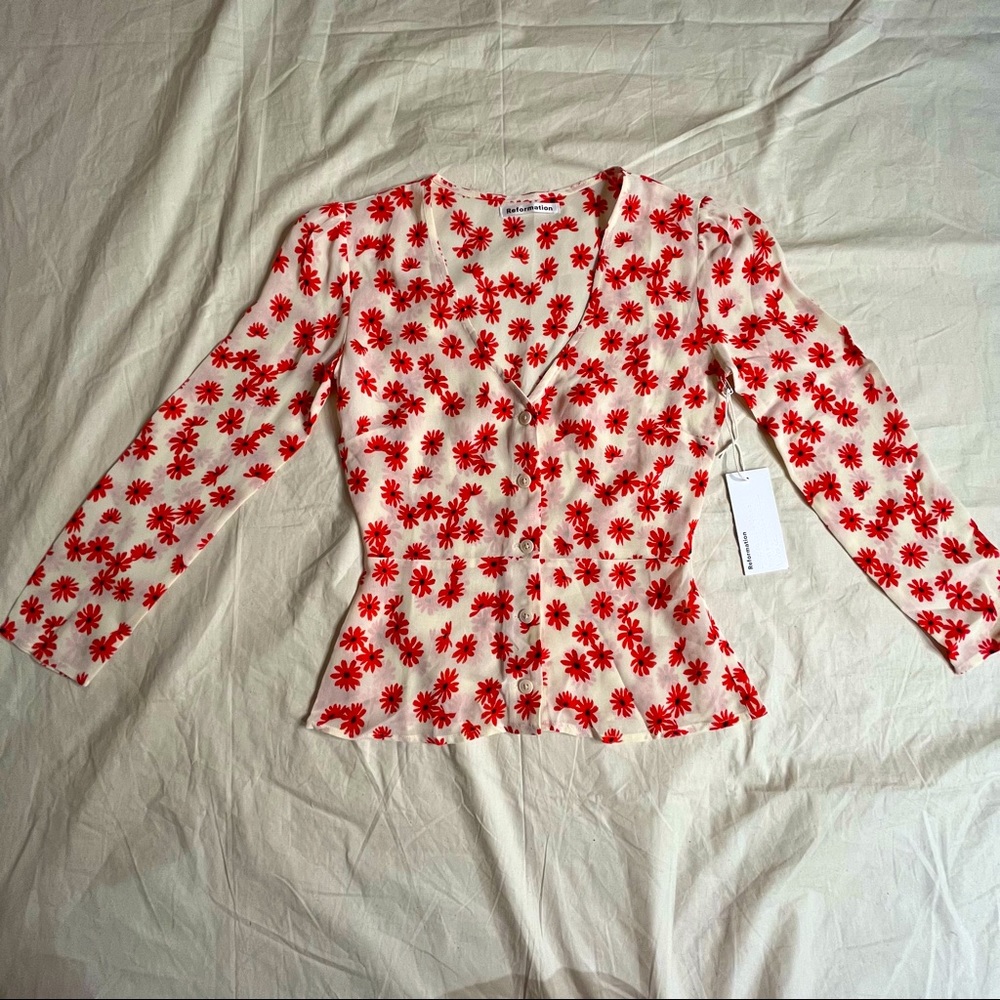 NWT Reformation Floral Top Deep V Neck Top Size 0